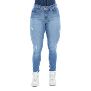 Calça Jeans Feminina Skinny Azul Claro com Puídos