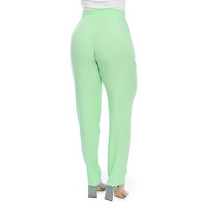 Calça Reta Feminina Elástico Na Cintura Com Bolso Cintura Alta Verde Menta