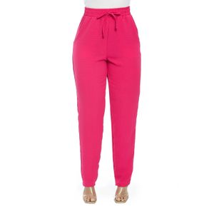 Calça Reta Feminina Elástico Na Cintura Com Bolso Cintura Alta Tecido Duna Pink