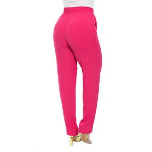 Calça Reta Feminina Elástico Na Cintura Com Bolso Cintura Alta Tecido Duna Pink