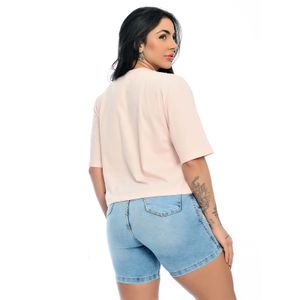 Blusa Cropped Oversized Feminina Com Estampa Monaco Rosa