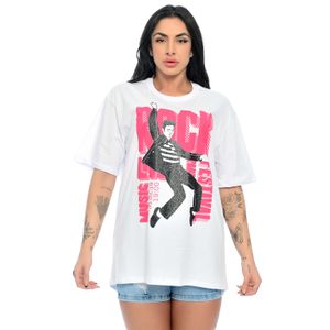 Camiseta Feminina Oversized Estampada Rock Festival Branca