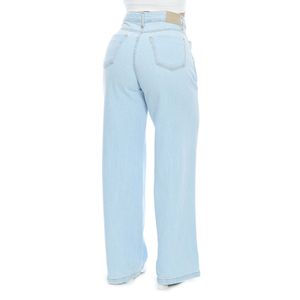 Calça Jeans Feminina Pantalona Cintura Alta Básica Denim Azul Clara