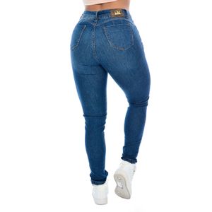 Calça Jeans Feminina Skinny Levanta Bumbum Azul Escuro Estonado