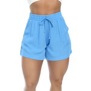 Shorts Feminino Viscose Malha Cós Elástico Azul