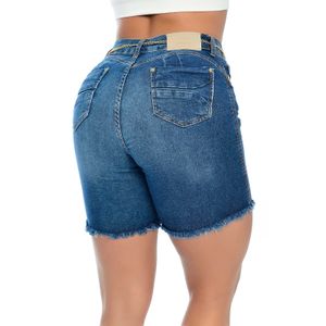 Bermuda Jeans Feminina Canal da Mancha Jeans Escuro Com Detalhe Cinto