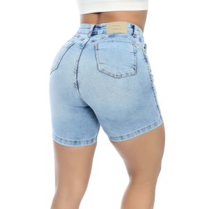 Bermuda Jeans Feminina Canal da Mancha Jeans Azul Claro Com Puídos