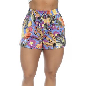 Shorts Feminino Casual Malha Cós Elástico Floral