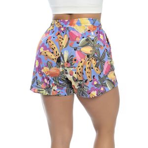 Shorts Feminino Casual Malha Cós Elástico Floral