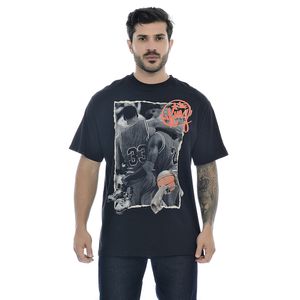 Camiseta Masculina Oversized Preto Gola Redonda Com Estampa Basquete