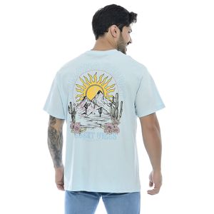 Camiseta Masculina Com Estampa Desert Vibes Azul Claro