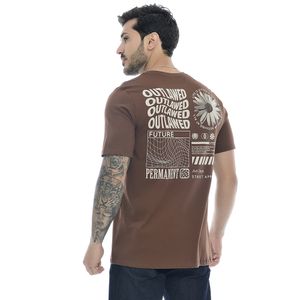 Camiseta Masculina Com Estampa Frente e Verso Flor Marrom