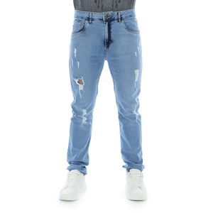 Calça Jeans Claro Masculina Slim com Puídos laterais