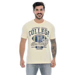 Camiseta Masculina Com Estampa Football League College Marfim