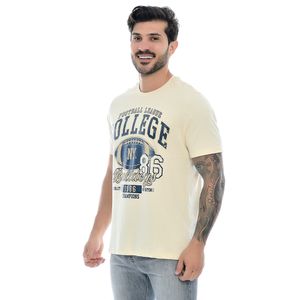 Camiseta Masculina Com Estampa Football League College Marfim