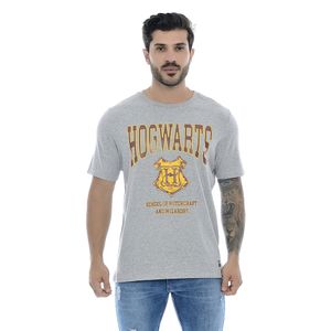 Camiseta Masculina Com Estampa Harry Potter Hogwarts Mescla Cinza