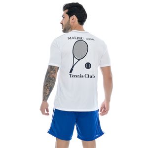 Camiseta Fitness Masculina Branca E/A Com Estampa no Verso Malibu Open 85 Tennis Club