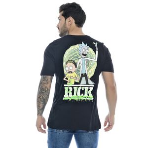 Camiseta Masculina Com Estampa Rick and Morty Frente e Verso Preto