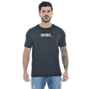 Camiseta Masculina Com Estampa Nasa em Alto Relevo Mescla Preto