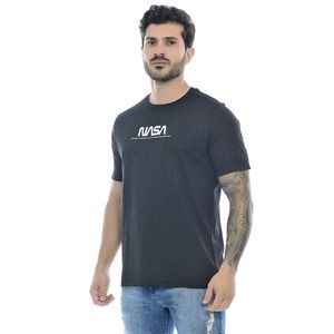 Camiseta Masculina Com Estampa Nasa em Alto Relevo Mescla Preto