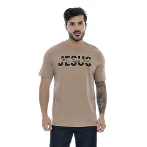 Camiseta Masculina Com Estampa Jesus Bege Escuro