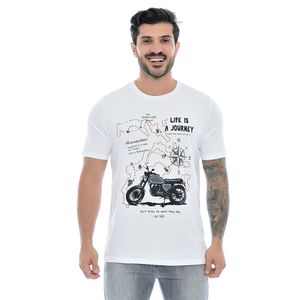 Camiseta Masculina Com Estampa Moto Life Is A Journey Branca