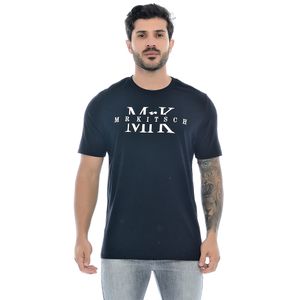 Camiseta Masculina Mr Kitsch Manga Curta Estampada Preta