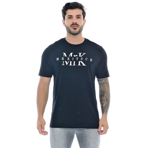 Camiseta Masculina Mr Kitsch Manga Curta Estampada Preta