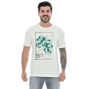 Camiseta Masculina com Estampa Tropical Off White