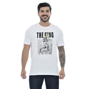 Camiseta Masculina Branca Gola Redonda Com Estampa The King Fight