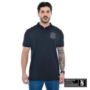 Camisa Polo Corinthians Oficial All Black Masculina