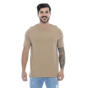 Camiseta Básica Masculina Gola Redonda Manga Curta Bege Escuro