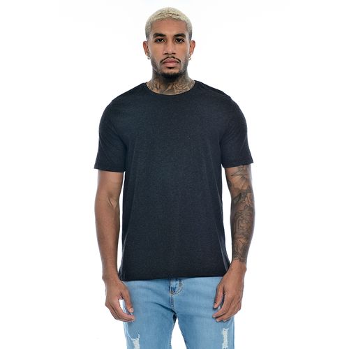 Camiseta Masculina Manga Curta Gola Redonda Básica Lisa Mescla Preto