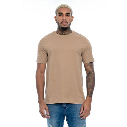 Camiseta Básica Masculina Gola Redonda Manga Curta Bege Escuro