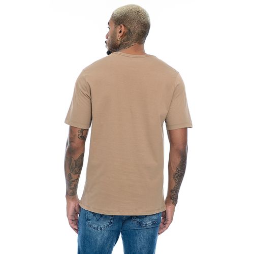 Camiseta Básica Masculina Gola Redonda Manga Curta Bege Escuro