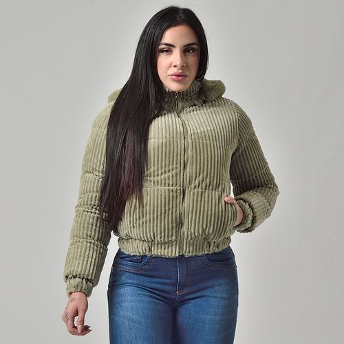 Jaqueta Feminina Dupla Face Veludo Canelado Capuz Com Pelinhos Verde