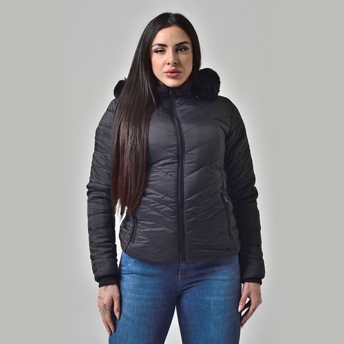 Jaqueta Puffer Feminina Com Capuz Removível Preto