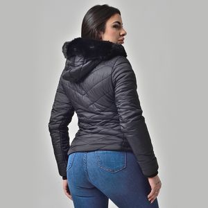 Jaqueta Puffer Feminina Com Capuz Removível Preto