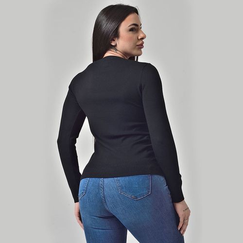 Suéter Básico Tricot Gola Redonda Preto
