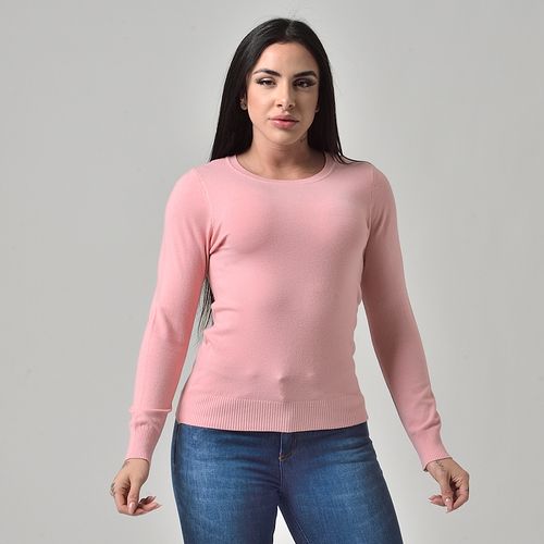 Suéter Básico Tricot Gola Redonda Rosa