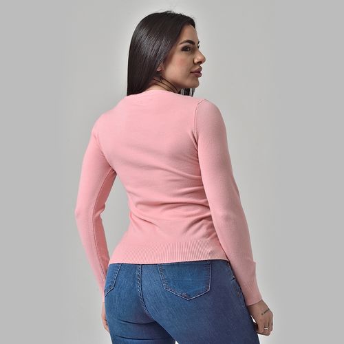 Suéter Básico Tricot Gola Redonda Rosa