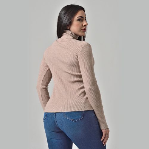 Suéter Básico Tricot Gola Rolê Marrom Claro