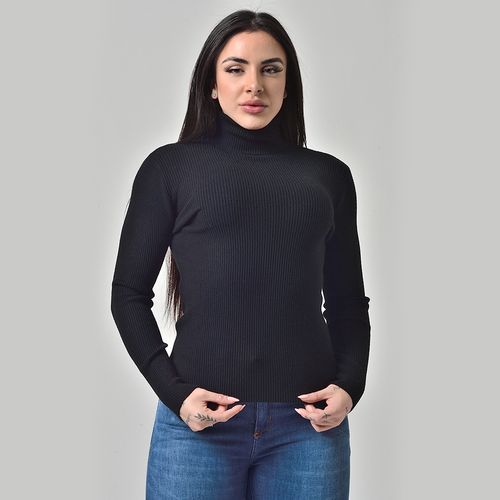 Suéter Básico Tricot Gola Rolê Preto