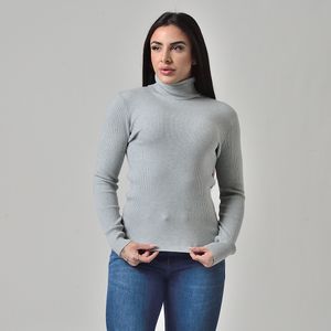 Suéter Básico Tricot Gola Rolê Cinza Claro