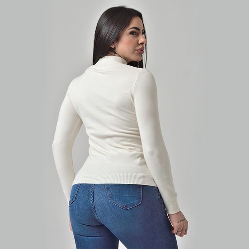 Suéter Básico Tricot Gola Alta Off White