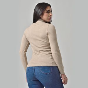 Suéter Básico Tricot Gola Alta Mescla Bege