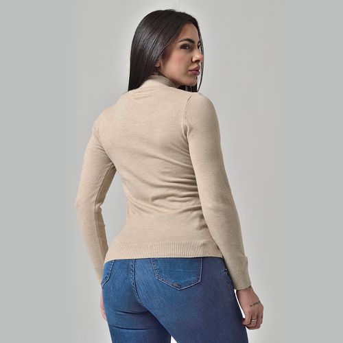 Suéter Básico Tricot Gola Alta Mescla Bege