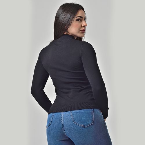 Suéter Básico Tricot Gola Alta Preto
