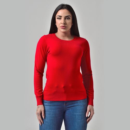 Suéter Básico Tricot Gola Redonda Vermelho