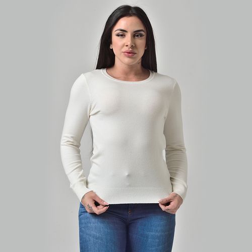 Suéter Básico Tricot Gola Redonda Off White